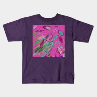 Watercolor Leaves in Pink Magenta Purple Teal Blue Green Kids T-Shirt